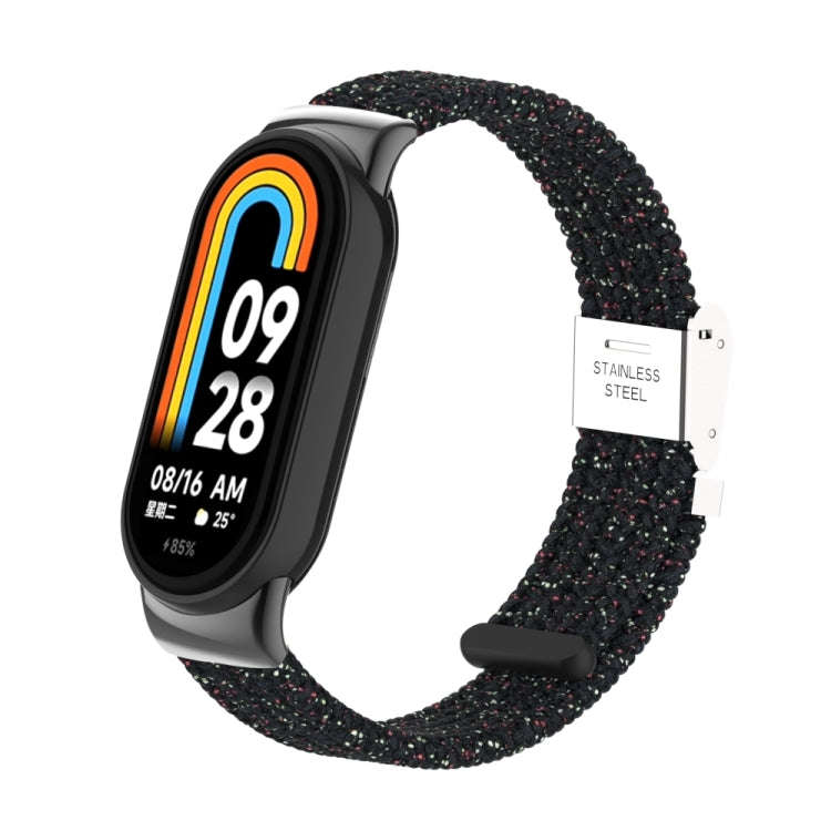 For Xiaomi Mi Band 8 / 8 NFC Metal Head + Nylon Braided Steel Buckle Watch Band(Starlight Black)