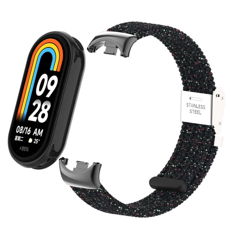 For Xiaomi Mi Band 8 / 8 NFC Metal Head + Nylon Braided Steel Buckle Watch Band(Starlight Black)