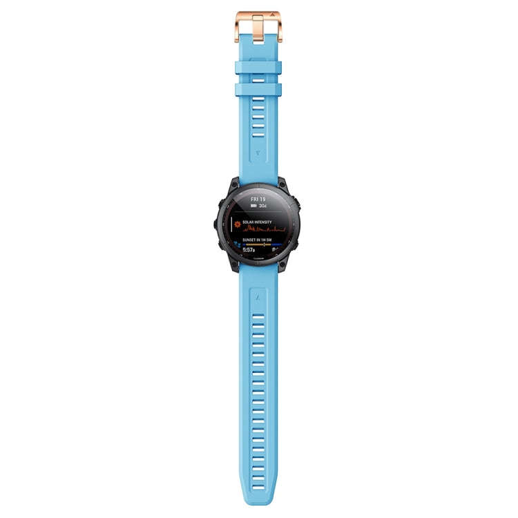 For Garmin Fenix 7S Pro 42mm Rose Gold Buckle Silicone Watch Band(Sky Blue)