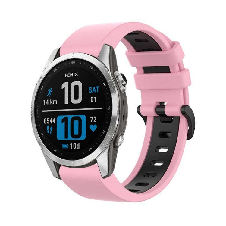 For Garmin Fenix 7S Pro 42mm Sports Two-Color Silicone Watch Band(Pink+Black)