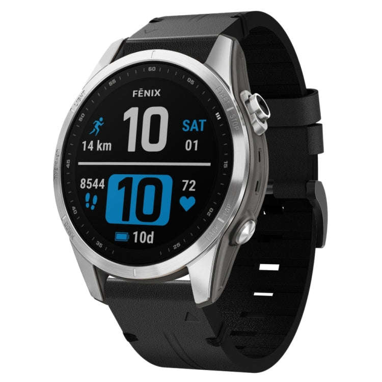 For Garmin Epix Pro 42mm Leather Steel Buckle Watch Band(Black)