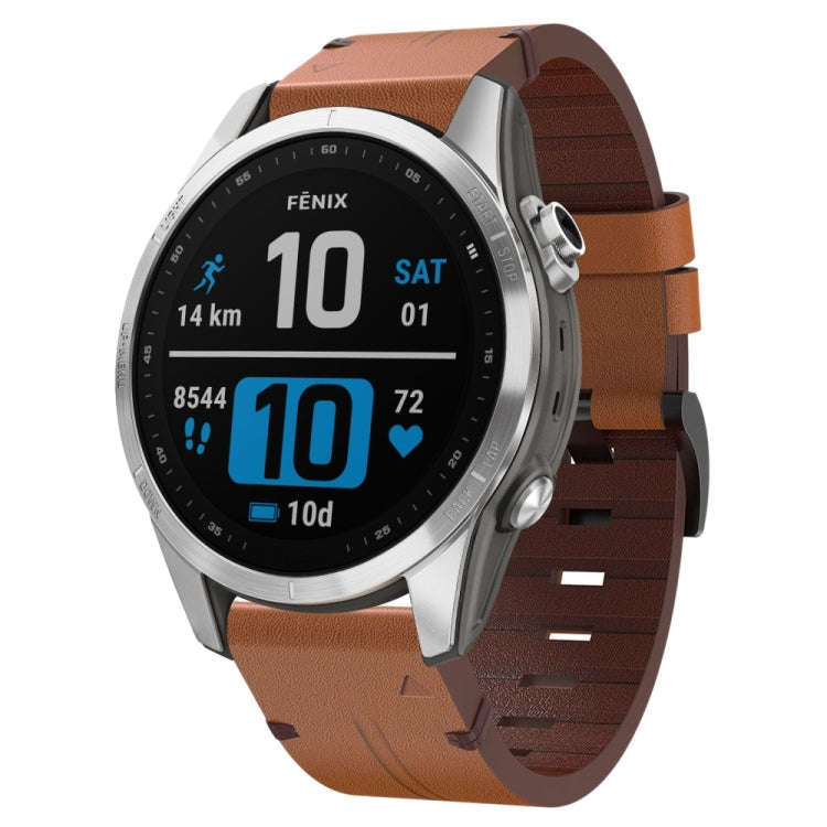 For Garmin Fenix 7S Pro 42mm Leather Steel Buckle Watch Band(Brown)
