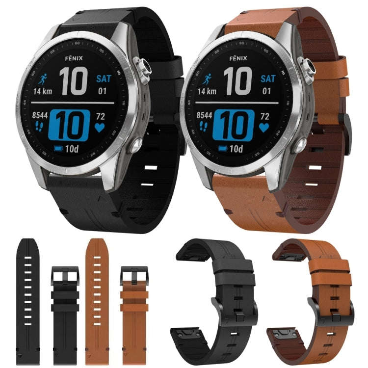 For Garmin Epix Pro 42mm Leather Steel Buckle Watch Band(Black)
