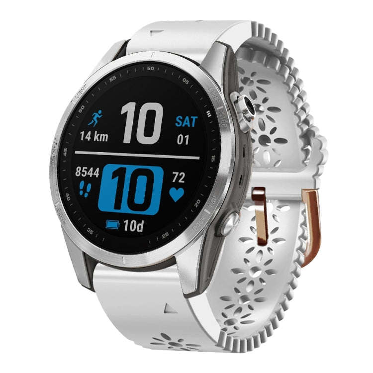 For Garmin Epix Pro 42mm Lady Lace Punch Silicone Watch Band(White)