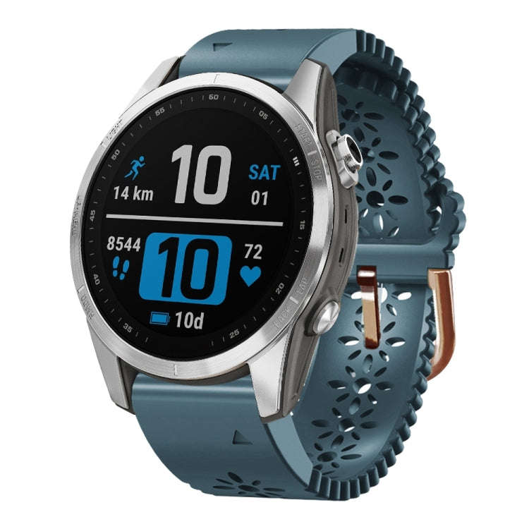 For Garmin Epix Pro 42mm Lady Lace Punch Silicone Watch Band(Lake Blue)