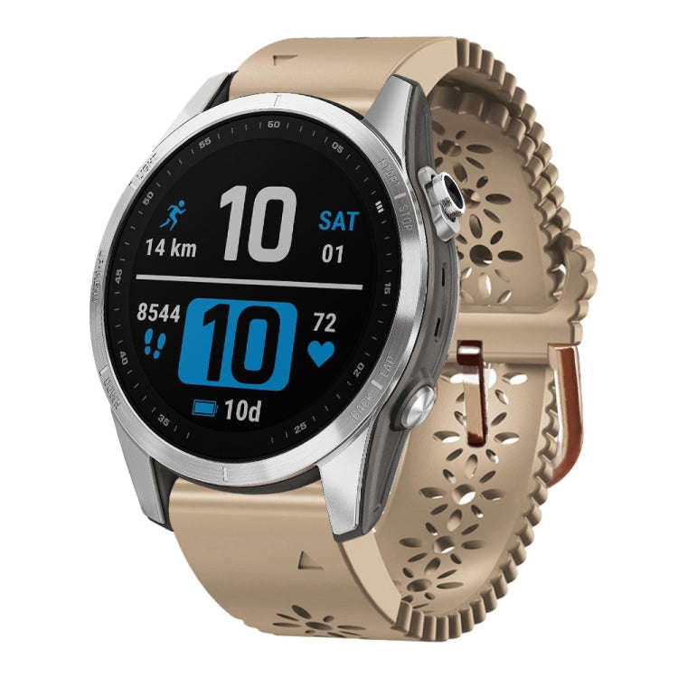 For Garmin Epix Pro 42mm Lady Lace Punch Silicone Watch Band(Khaki)
