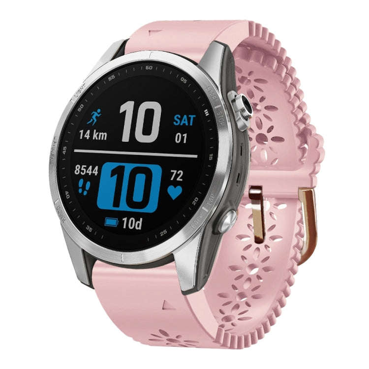 For Garmin Fenix 7S Pro 42mm Lady Lace Punch Silicone Watch Band(Pink)