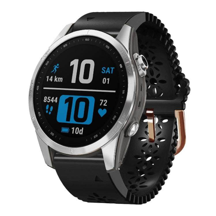 For Garmin Fenix 7S Pro 42mm Lady Lace Punch Silicone Watch Band(Black)