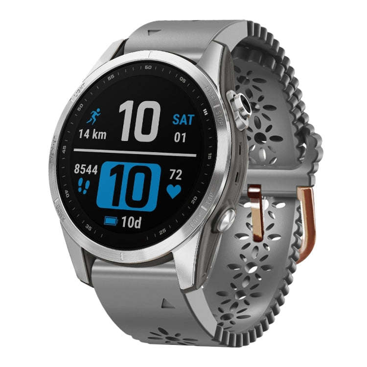 For Garmin Fenix 7S Pro 42mm Lady Lace Punch Silicone Watch Band(Grey)