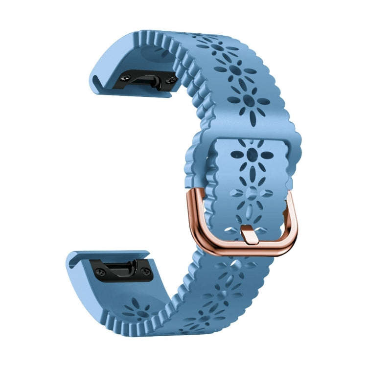 For Garmin Fenix 7S Pro 42mm Lady Lace Punch Silicone Watch Band(Blue)