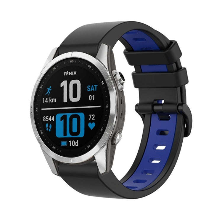 For Garmin Fenix 7 Pro 51mm Sports Two-Color Silicone Watch Band(Black+Blue)