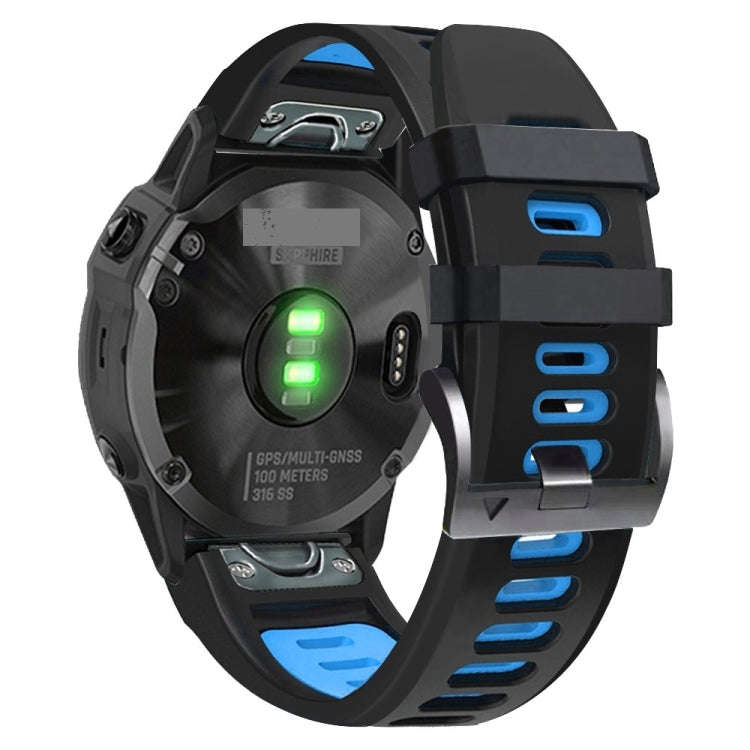 For Garmin Fenix 7 Pro 51mm Sports Two-Color Silicone Watch Band(Black+Sky Blue)