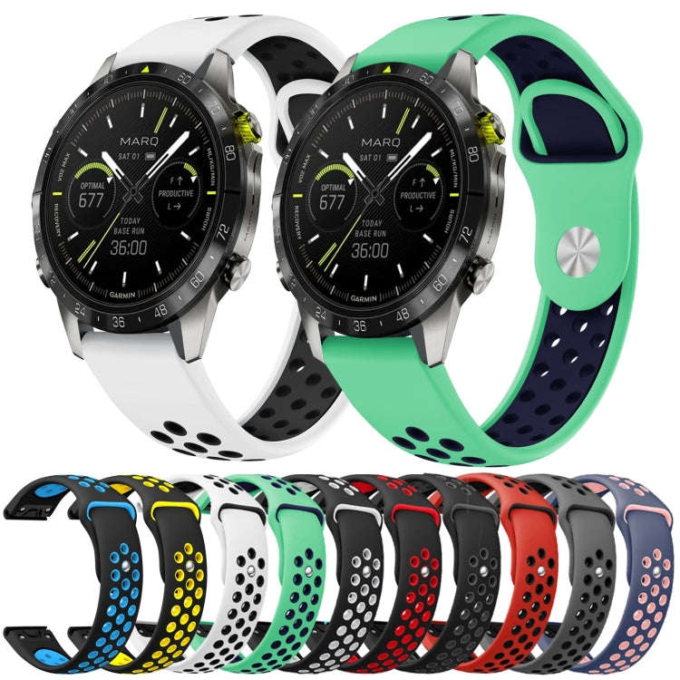 For Garmin Instinct 2 Solar Sports Breathable Silicone Watch Band(Black+Blue)