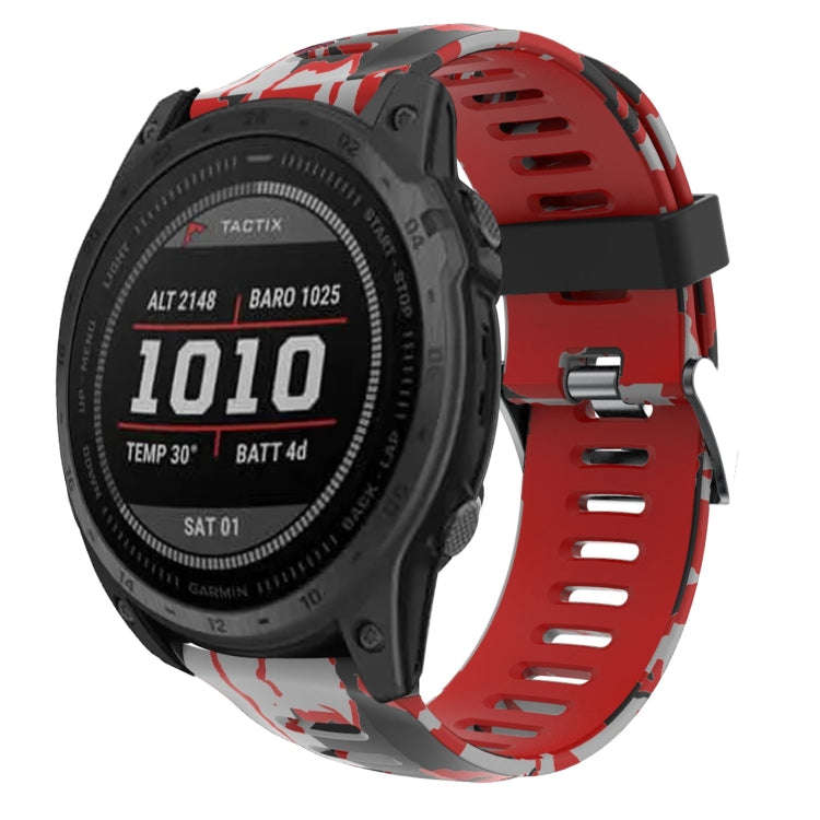 For Garmin Epix Pro 51mm Camouflage Printed Silicone Watch Band(Red+Army Camouflage)