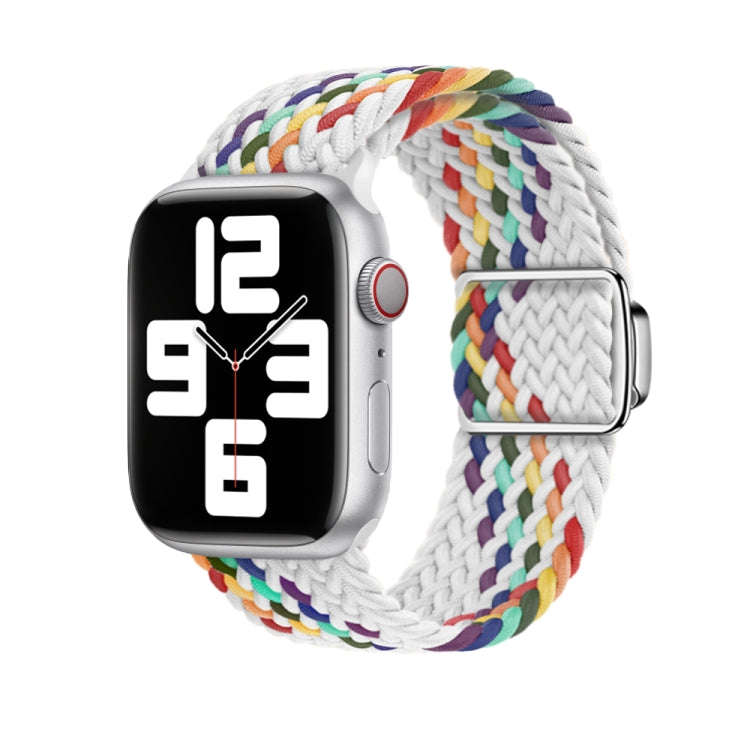 For Apple Watch Series 6 40mm Nylon Loop Magnetic Buckle Watch Band(White Rainbow)