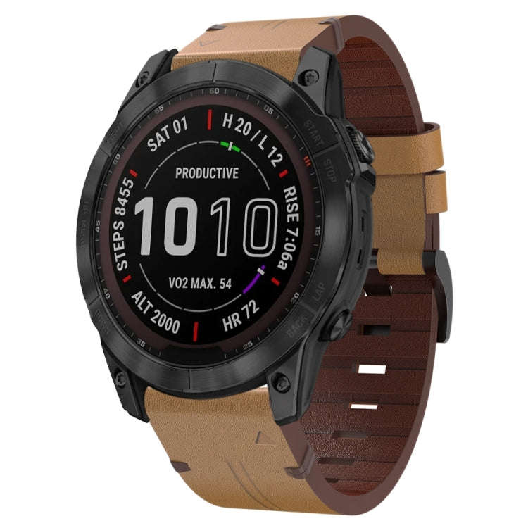 For Garmin Epix Pro 51mm Leather Steel Buckle Watch Band(Light Brown)