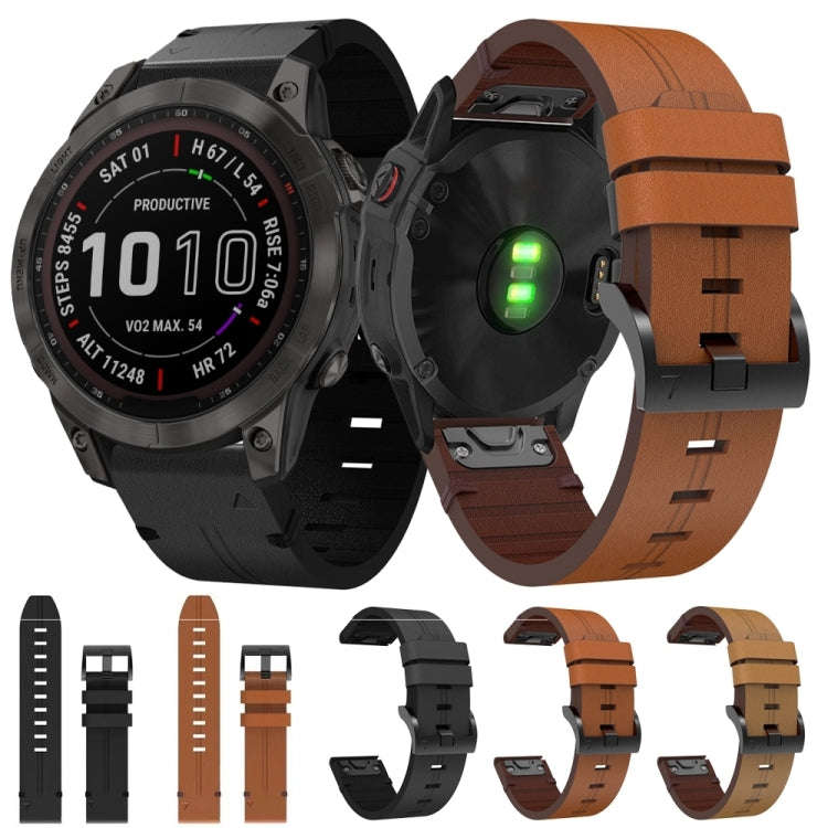 For Garmin Epix Pro 47mm Leather Steel Buckle Watch Band(Brown)