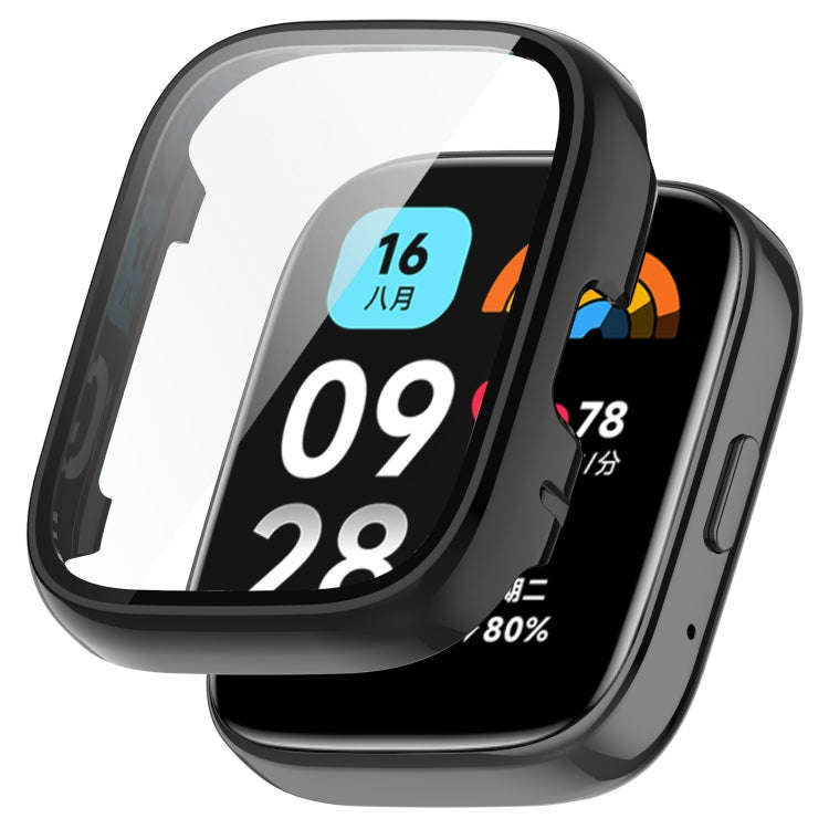 For Redmi Watch 3 Lite PC + Tempered Film Integrated Watch Protective Case(Black)