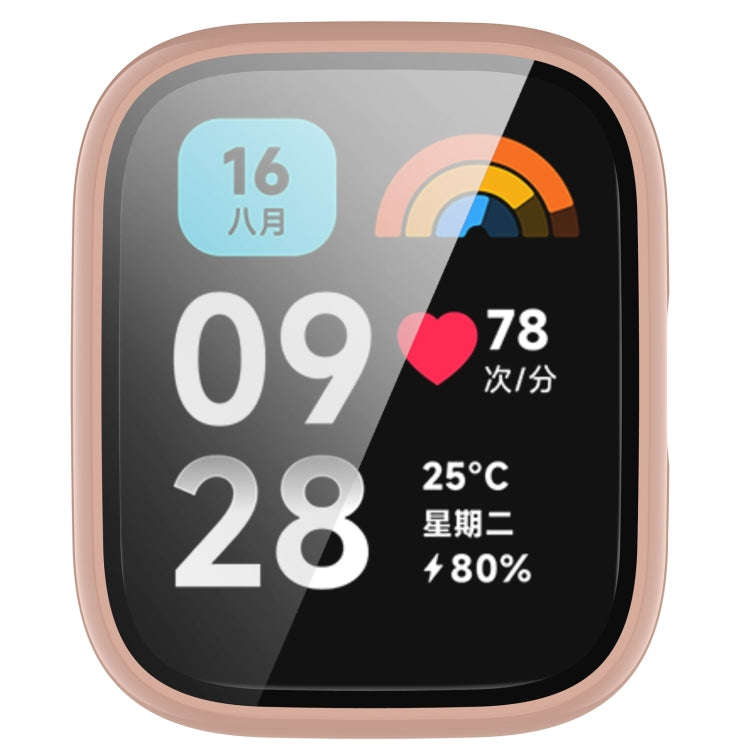 For Redmi Watch 3 Lite PC + Tempered Film Integrated Watch Protective Case(Pink)