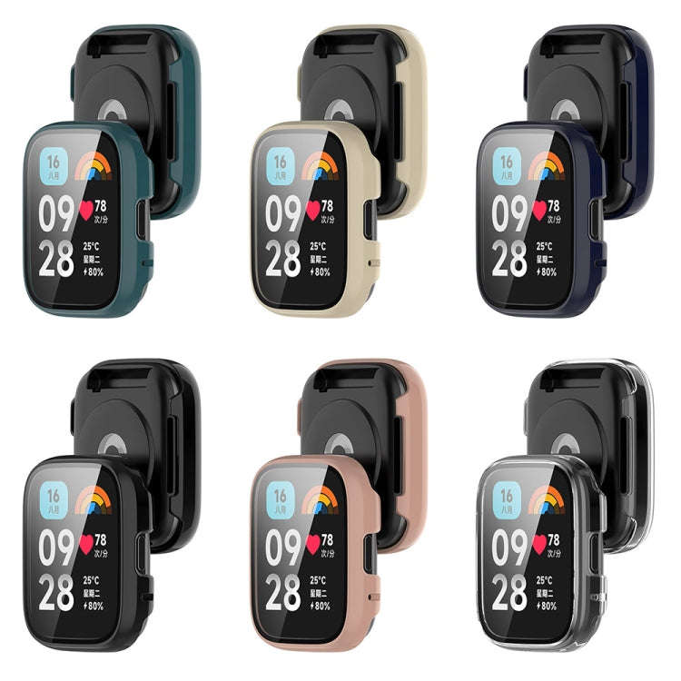 For Redmi Watch 3 Lite PC + Tempered Film Integrated Watch Protective Case(Ink Blue)
