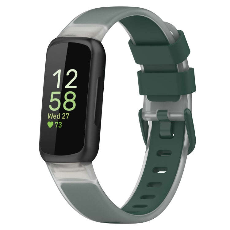For Fitbit Inspire 3 Two Color Transparent Silicone Watch Band(Green)