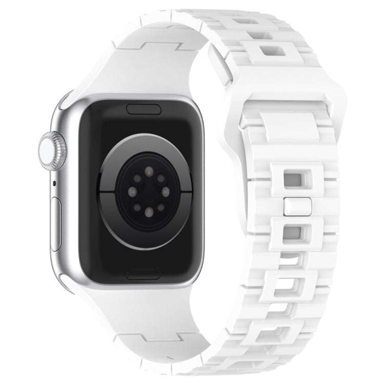 For Apple Watch 7 41mm Square Buckle Armor Style Silicone Watch Band(White)