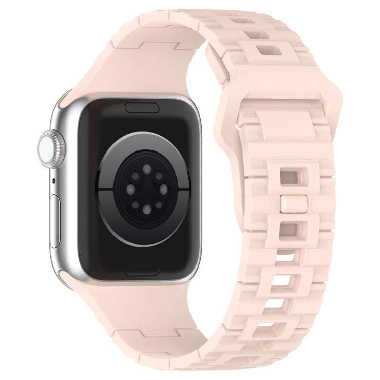 For Apple Watch 7 41mm Square Buckle Armor Style Silicone Watch Band(Light Pink)