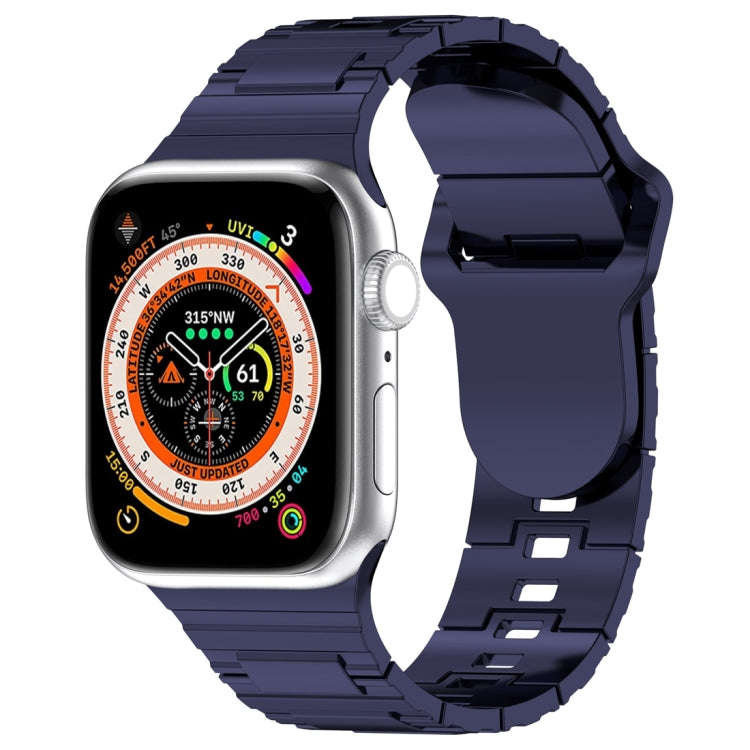 For Apple Watch 6 44mm Square Buckle Armor Style Silicone Watch Band(Plating Blue)