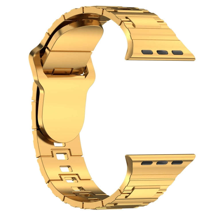 For Apple Watch 42mm Square Buckle Armor Style Silicone Watch Band(Plating Gold)