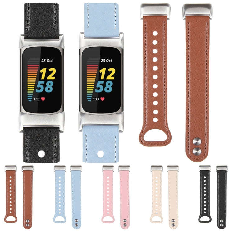 For Fitbit Charge 5 PU Leather Replacement Watch Band(Brown)
