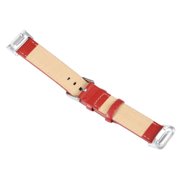 For Fitbit Charge 5 18mm Bamboo Joint Texture Genuine Leather Watch Band(Red)