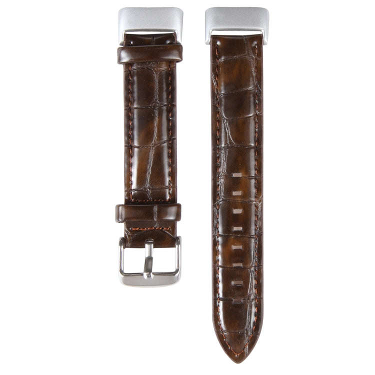 For Fitbit Charge 5 18mm Bamboo Joint Texture Genuine Leather Watch Band(Bamboo Dark Brown)