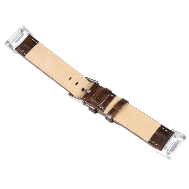 For Fitbit Charge 5 18mm Bamboo Joint Texture Genuine Leather Watch Band(Bamboo Dark Brown)