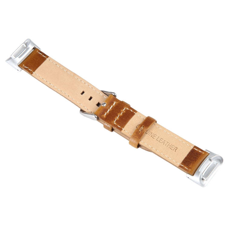 For Fitbit Charge 5 18mm Bamboo Joint Texture Genuine Leather Watch Band(Light Brown)