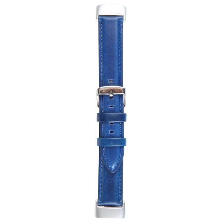 For Fitbit Charge 5 18mm Bamboo Joint Texture Genuine Leather Watch Band(Blue)
