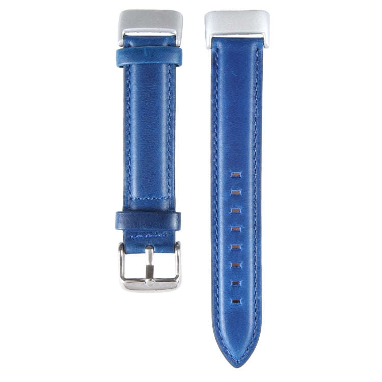 For Fitbit Charge 5 18mm Bamboo Joint Texture Genuine Leather Watch Band(Blue)