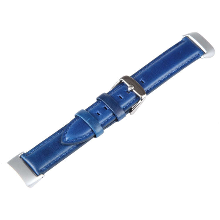 For Fitbit Charge 5 18mm Bamboo Joint Texture Genuine Leather Watch Band(Blue)