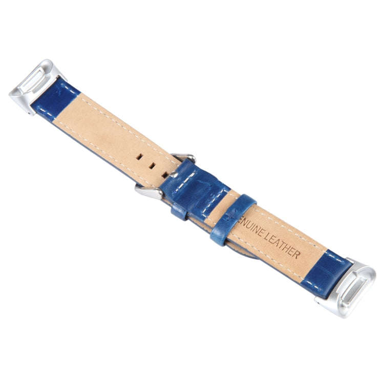 For Fitbit Charge 5 18mm Bamboo Joint Texture Genuine Leather Watch Band(Blue)
