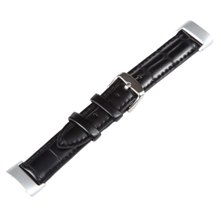 For Fitbit Charge 5 18mm Bamboo Joint Texture Genuine Leather Watch Band(Bamboo Black)