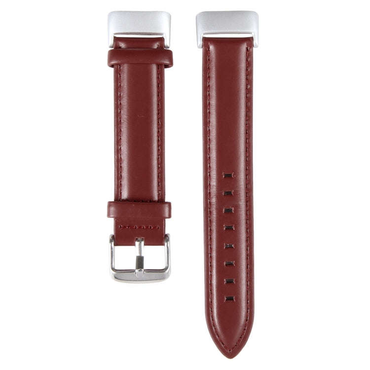 For Fitbit Charge 5 18mm Bamboo Joint Texture Genuine Leather Watch Band(Wine Red)