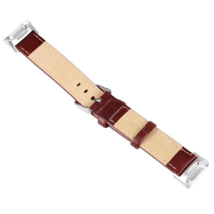 For Fitbit Charge 5 18mm Bamboo Joint Texture Genuine Leather Watch Band(Wine Red)
