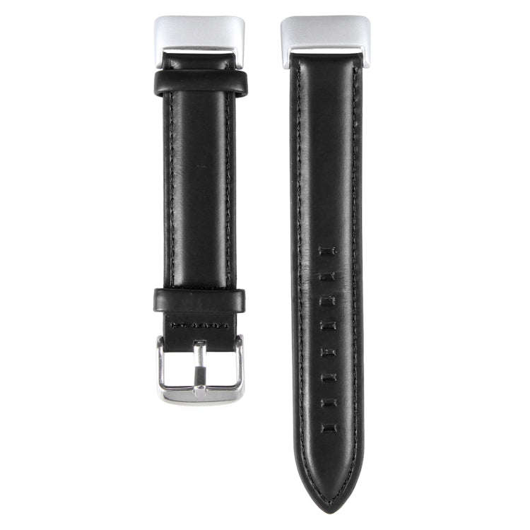 For Fitbit Charge 5 18mm Bamboo Joint Texture Genuine Leather Watch Band(Black)