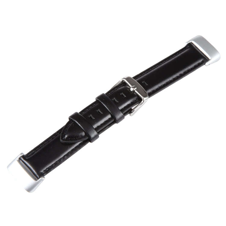 For Fitbit Charge 5 18mm Bamboo Joint Texture Genuine Leather Watch Band(Black)
