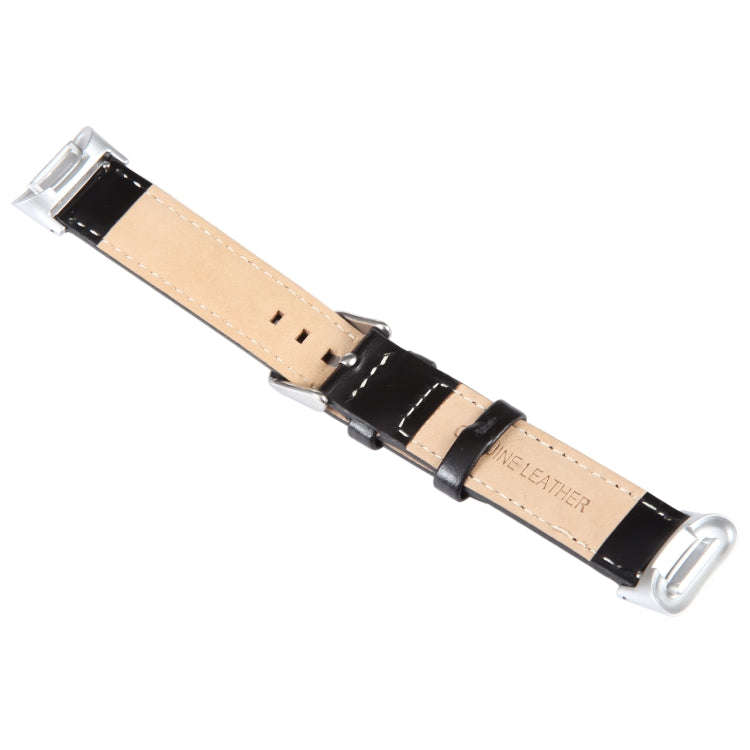 For Fitbit Charge 5 18mm Bamboo Joint Texture Genuine Leather Watch Band(Black)