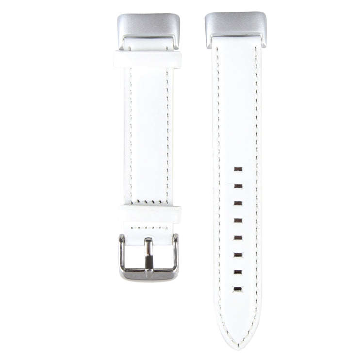 For Fitbit Charge 5 18mm Bamboo Joint Texture Genuine Leather Watch Band(White)