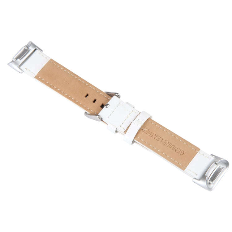 For Fitbit Charge 5 18mm Bamboo Joint Texture Genuine Leather Watch Band(White)