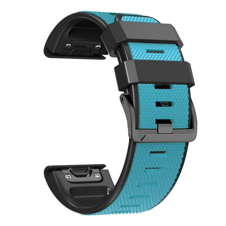 For Garmin Fenix 7 Pro 26mm Screw Buckle Diamond Texture Two Color Silicone Watch Band(Sky Blue+B...