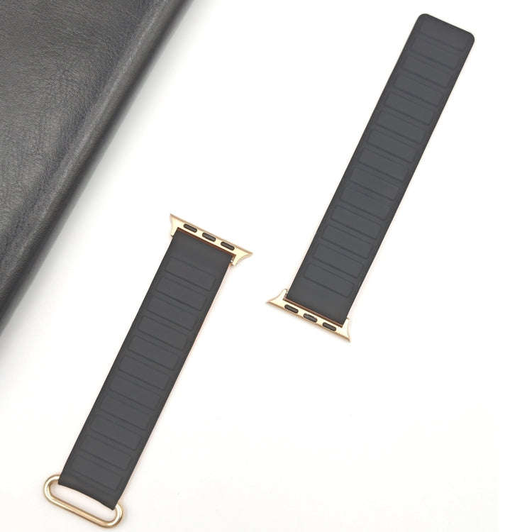 For Apple Watch Ultra 49mm Reverse Buckle Magnetic Silicone Watch Band(Rose Buckle Black Orange)