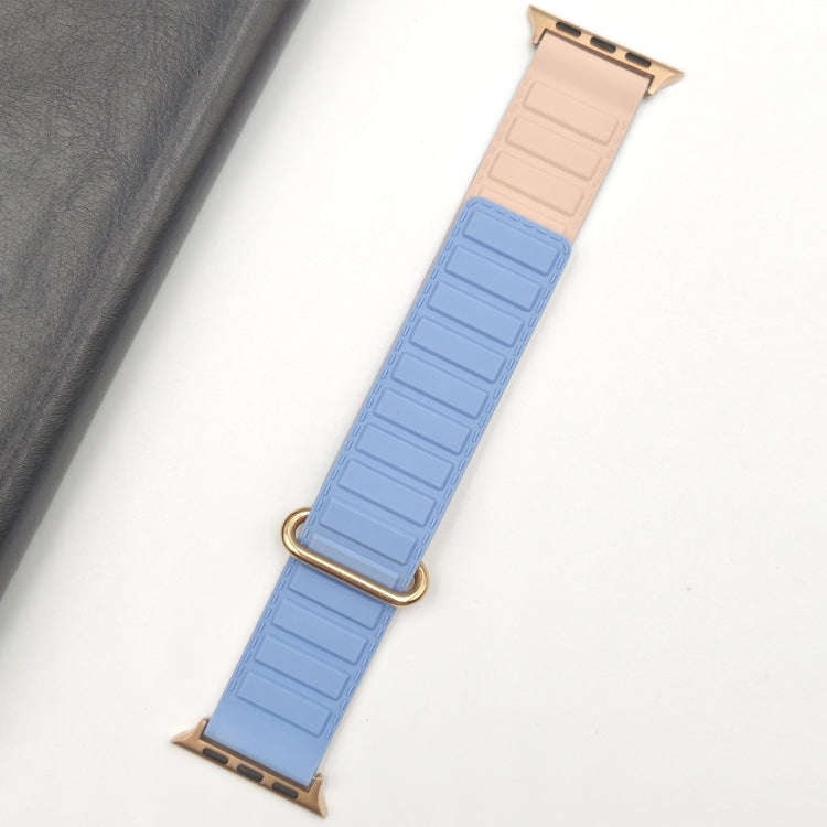 For Apple Watch Ultra 49mm Reverse Buckle Magnetic Silicone Watch Band(Rose Buckle Blue Pink)