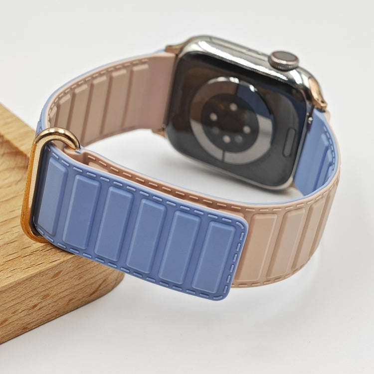 For Apple Watch Ultra 49mm Reverse Buckle Magnetic Silicone Watch Band(Rose Buckle Blue Pink)
